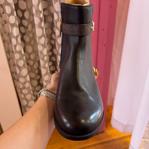 Micheal Kors Black Ankle Boots with Gold Accent - Picture 2 of 6